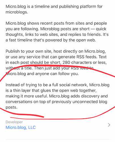 Instead of trying to be a full social network, Micro.blog is a thin layer that glues the open web together, making it more useful. Micro.blog adds discovery and conversations on top of previously unconnected blog posts.